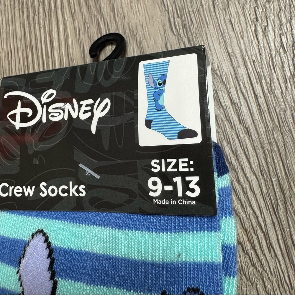 Disney Stitch Crew Socks Size 9-13 NWT Blue Striped